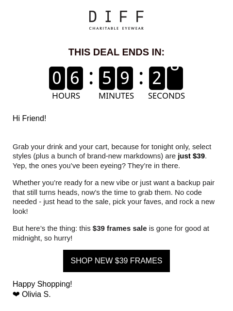 diffeyewear newsletter: $39 Frames Are Pouring In - Tonight Only! 🥂