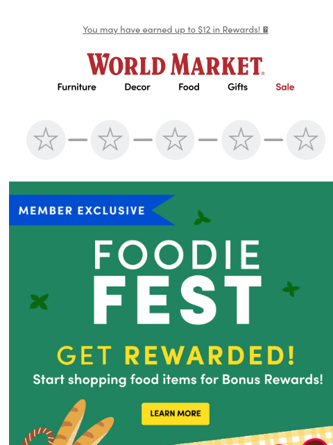 emailworldmarket newsletter: 👋Check your Foodie Fest Rewards status!
