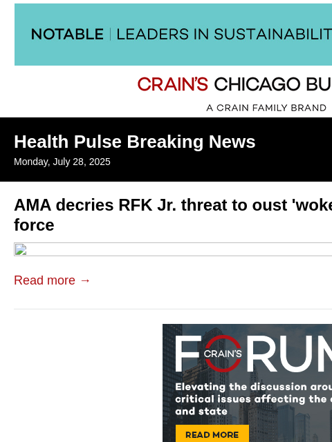 crainalerts newsletter: AMA decries RFK Jr.'s latest plan