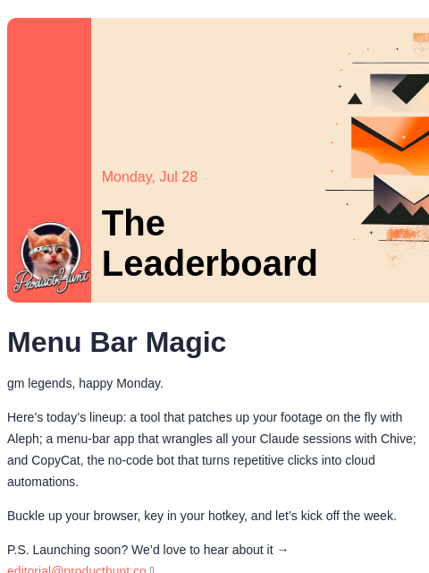producthunt newsletter: 😸 Editing on steroids