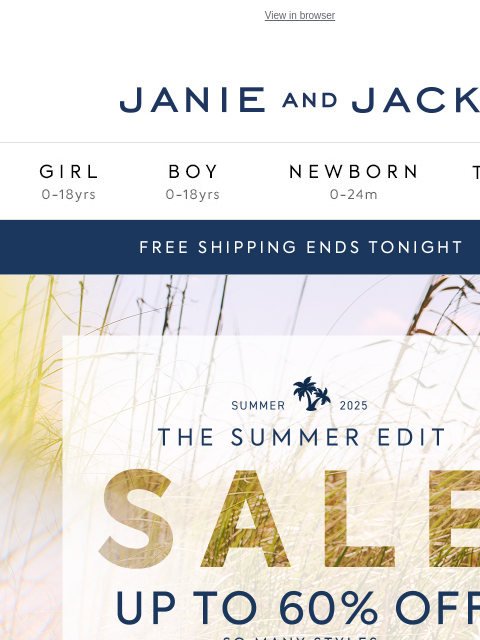 janieandjack newsletter: Free shipping? Only until tonight