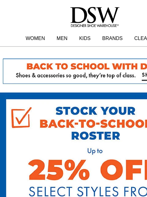 dsw newsletter: Gear up for school with this A+ DEAL!