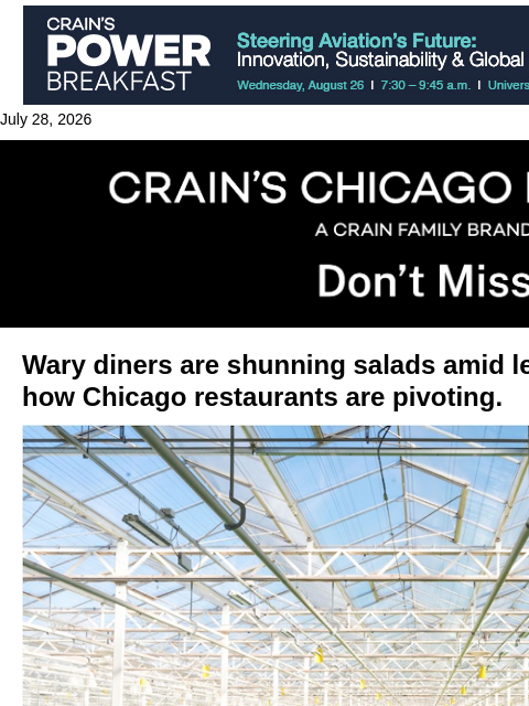 crainalerts newsletter: How restaurants are pivoting amid lettuce scare