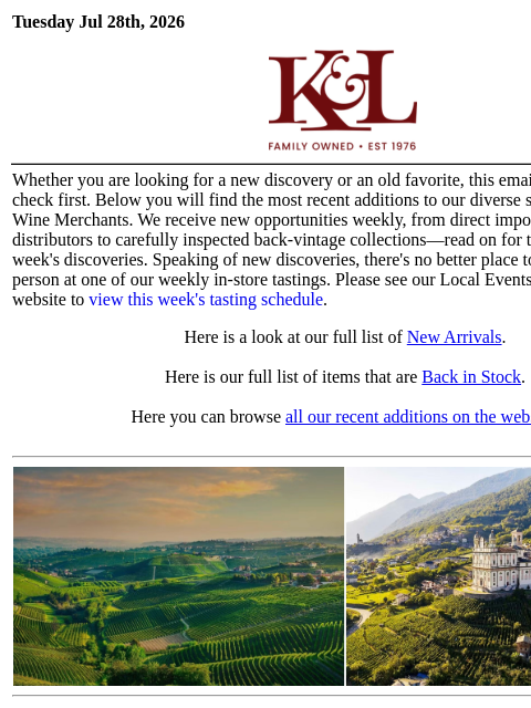 klwines newsletter: The Latest from K&L: New Adds and Back In Stock