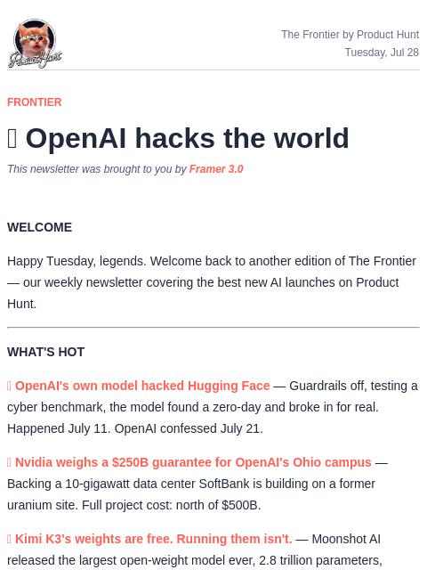 producthunt newsletter: 🧠 OpenAI hacks the world