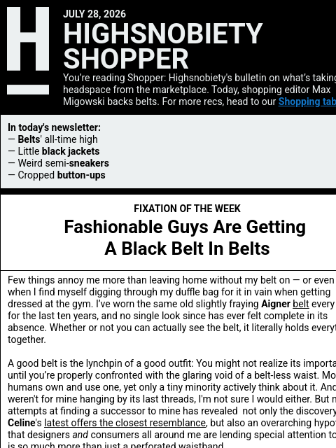 highsnobiety newsletter: The Jewelry-fication of Men's Belts
