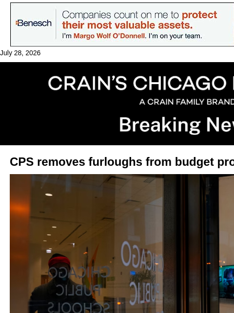 crainalerts newsletter: CPS takes furloughs off the table
