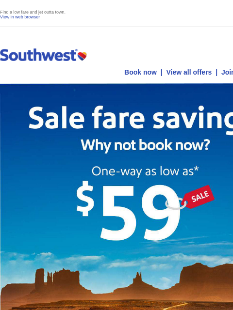 southwest newsletter: $59 sale! Great deals to great destinations.