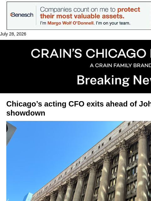 crainalerts newsletter: Johnson's interim CFO exits
