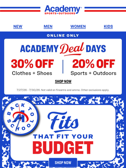 academy newsletter: Back to School Clothes $19.99 and Under