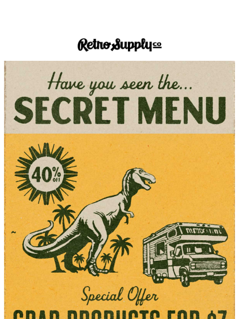 retrosupply newsletter: There's a gift shop inside the dinosaur.