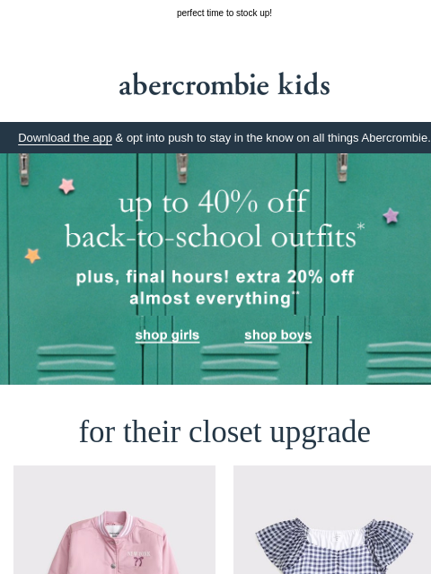 abercrombie newsletter: extra 20% OFF ends in hours…