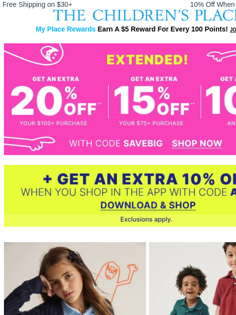 childrensplace newsletter: Stack It Up! $5 & up Polos + EXTRA 20% off!