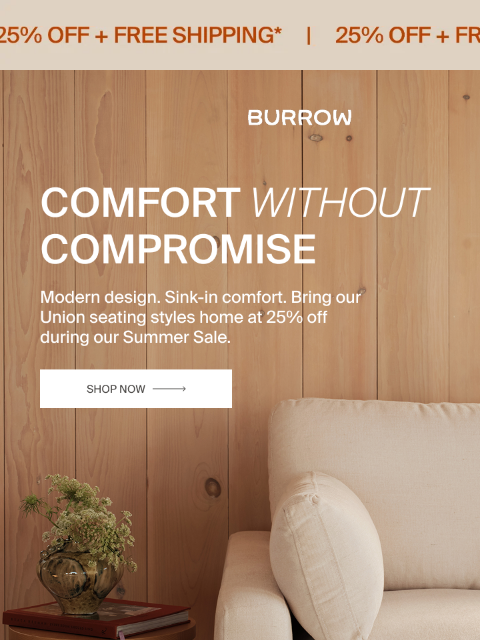 burrow newsletter: Sink into 25% off.