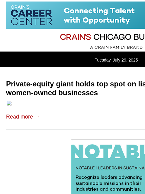 crainalerts newsletter: Chicago's largest women-owned businesses