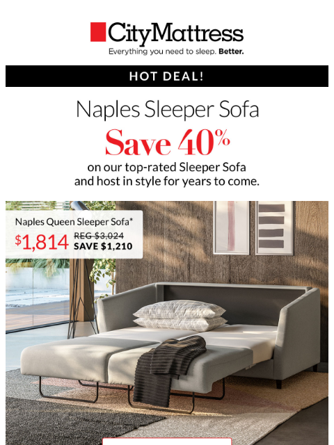 citymattress newsletter: Hot Deal: 40% off our #1 rated Sleeper Sofa
