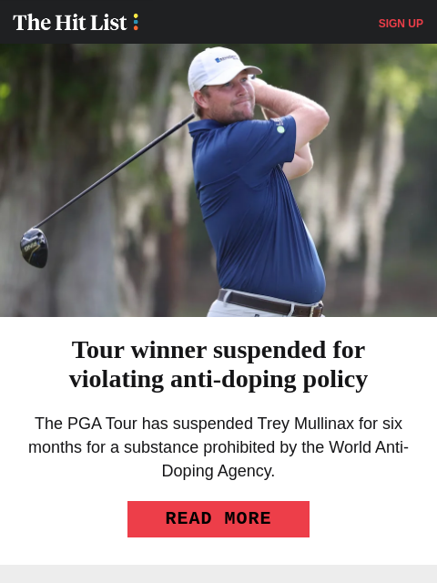 golfdigest newsletter: Tour winner suspended for violating anti-doping po...