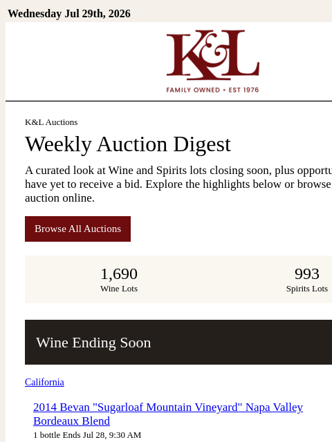 klwines newsletter: New K&L Auction Lots