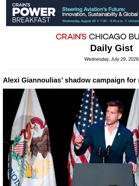 crainalerts newsletter: Alexi Giannoulias’ shadow campaign for mayor