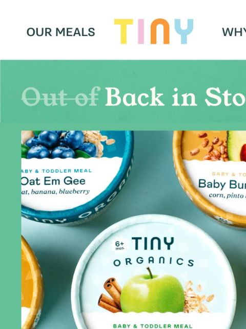 tinyorganics newsletter: Tiny Meals Are Back in Stock! 🎉