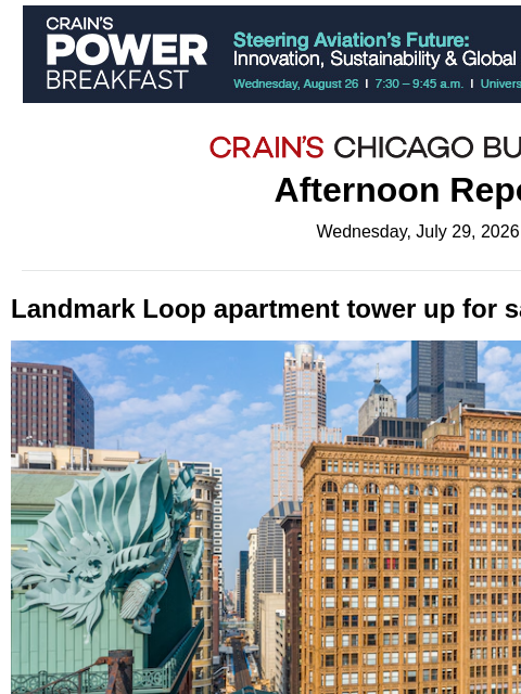 crainalerts newsletter: Landmark Loop tower up for sale