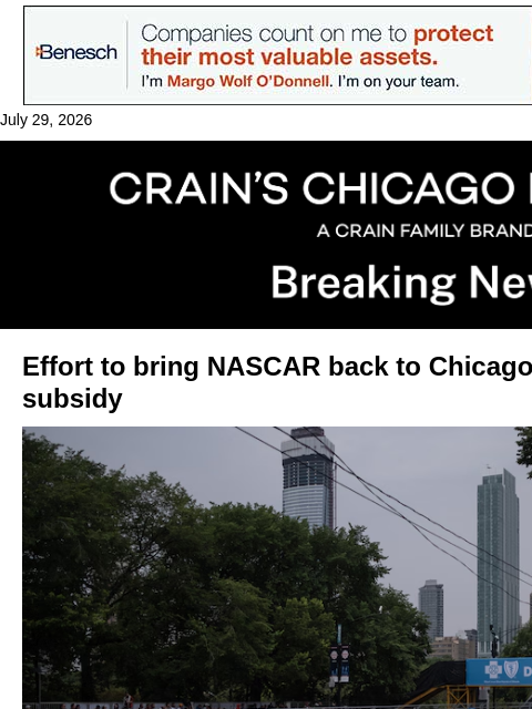 crainalerts newsletter: Effort to bring NASCAR back to Chicago stalls