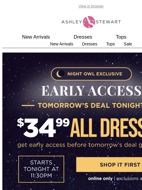 ashleystewart newsletter: 🦉Night Owl — $34.99 ALL DRESSES