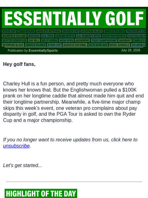 newsbreakexpress newsletter: Hull Made (and Ruined) Her Caddie’s Day