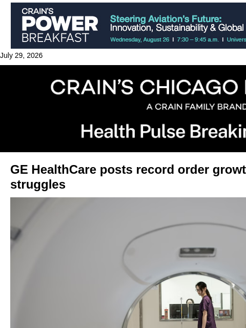 crainalerts newsletter: GE HealthCare hits record order growth