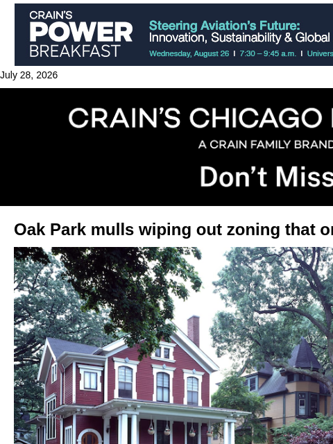 crainalerts newsletter: Oak Park mulls wiping out zoning that only allows ...