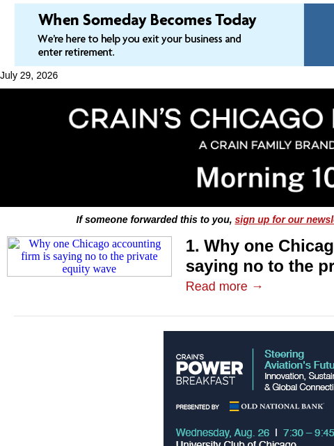 crainalerts newsletter: One accounting firm forgoes private equity