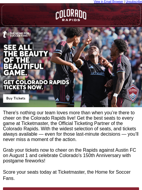 thecoloradorapids newsletter: Colorado Rapids vs Austin FC — Get Tickets on Tick...