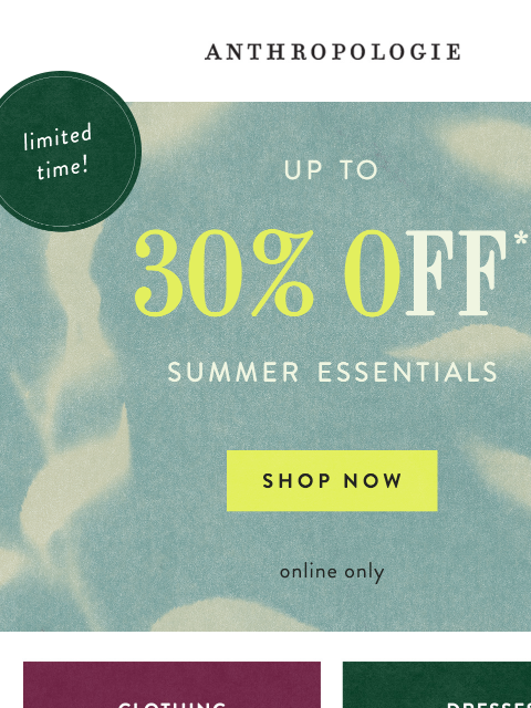 anthropologie newsletter: Up to 30% off Celandine, beauty, home & more