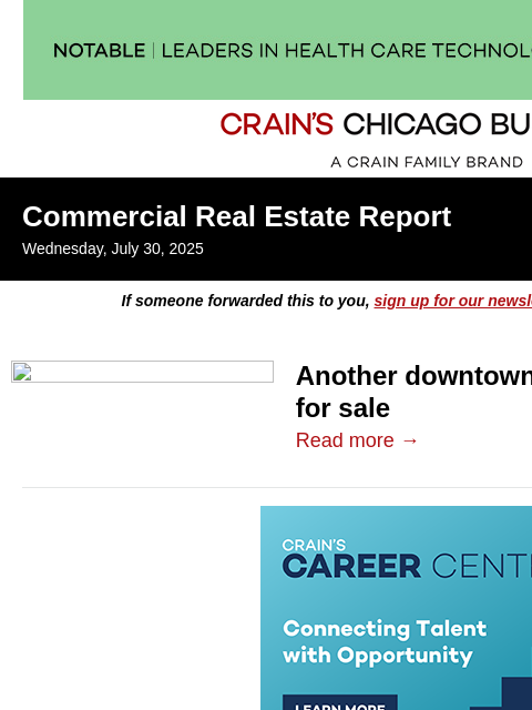 crainalerts newsletter: Another downtown apartment tower up for sale