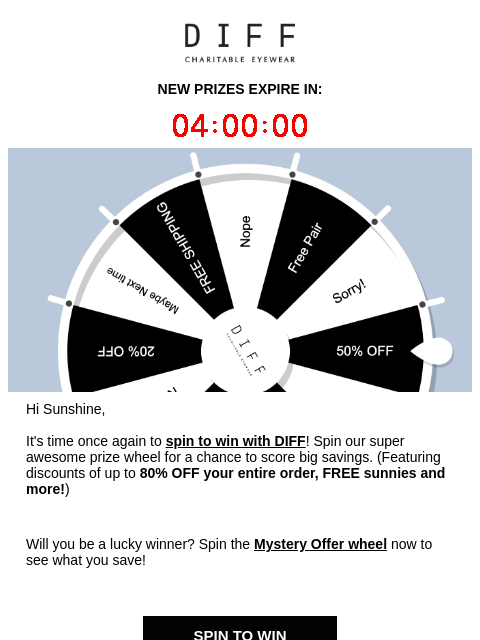 diffeyewear newsletter: Feeling Lucky? Spin the Prize Wheel!