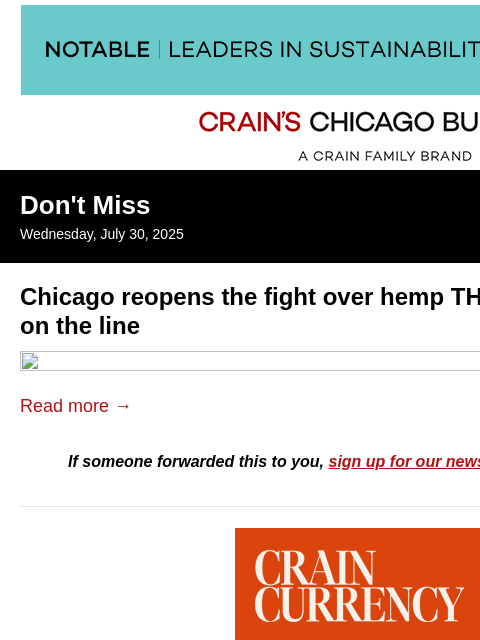 crainalerts newsletter: Hemp THC fight returns to City Council
