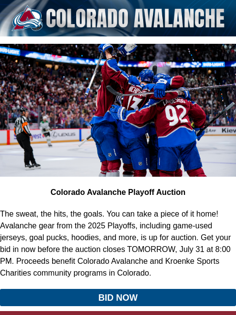thecoloradoavalanche newsletter: ⛰️Bid on Authentic Avalanche Gear Before Time Runs...