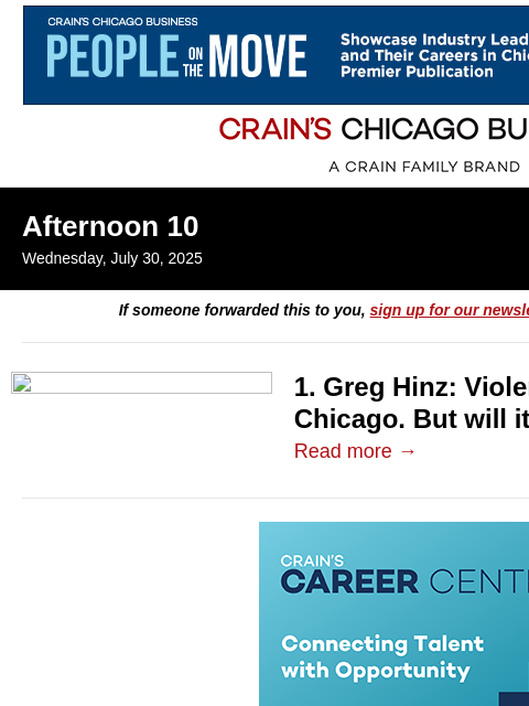 crainalerts newsletter: Violent crime is down. Can it last?