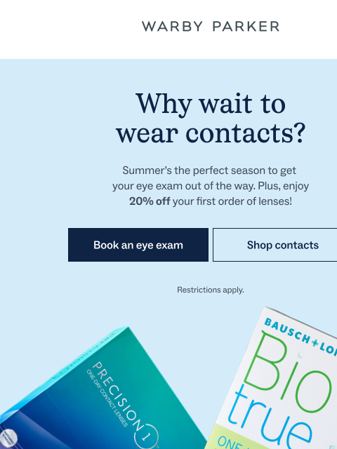 warbyparker newsletter: Time for a contacts exam!