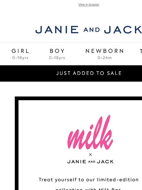 janieandjack newsletter: New to sale: Milk Bar x Janie and Jack