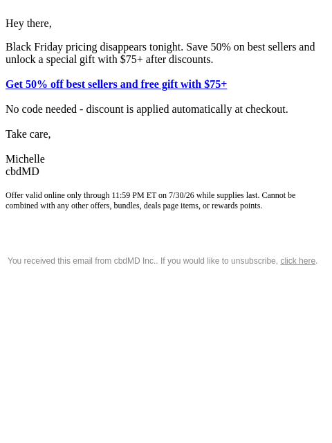 cbdmd newsletter: Friends, 50% Off Best Sellers Ends Tonight
