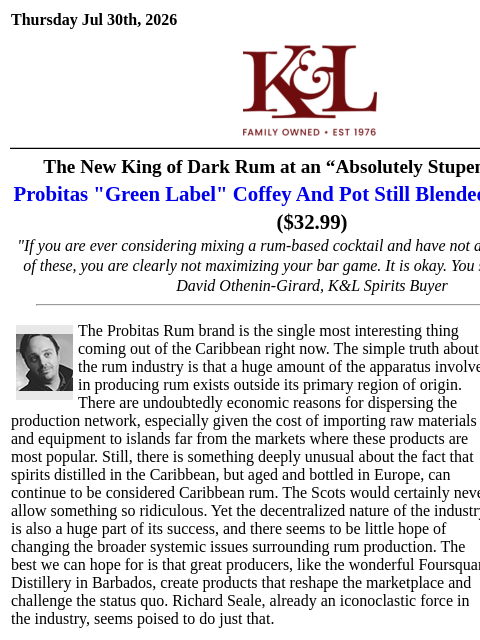 klwines newsletter: The New King of Rum at an Absolutely Stupendous Pr...