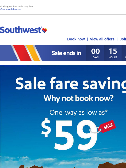 southwest newsletter: $59 sale! FINAL DAY