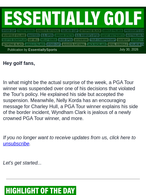 newsbreakexpress newsletter: PGA Tour Winner Gets Suspended