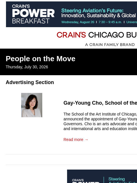 crainalerts newsletter: Crain's Chicago Business - People on the Move