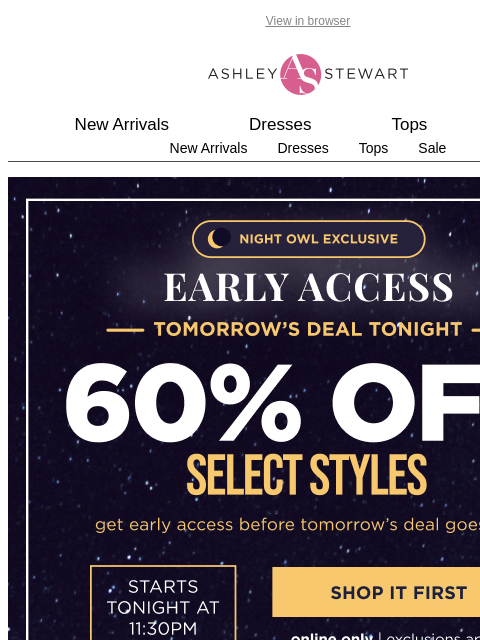 ashleystewart newsletter: 🦉Night Owl — 60% off select styles
