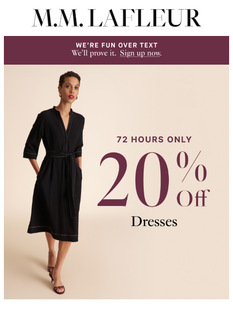 mmlafleur newsletter: 72 HRS ONLY: Enjoy 20% off dresses