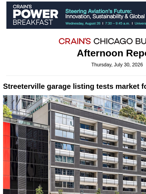 crainalerts newsletter: ​Streeterville parking garage up for sale
