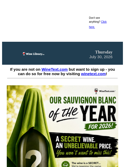 winelibrary newsletter: It’s Tomorrow! Our Sauvignon Blanc of the Year Hit...