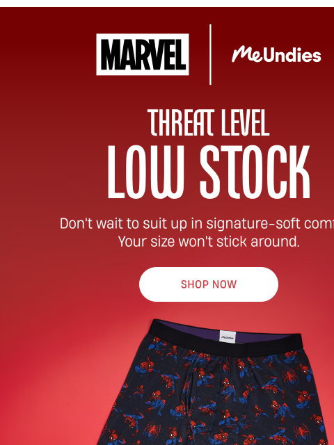 meundies newsletter: Low stock alert: Spider-Man is selling fast